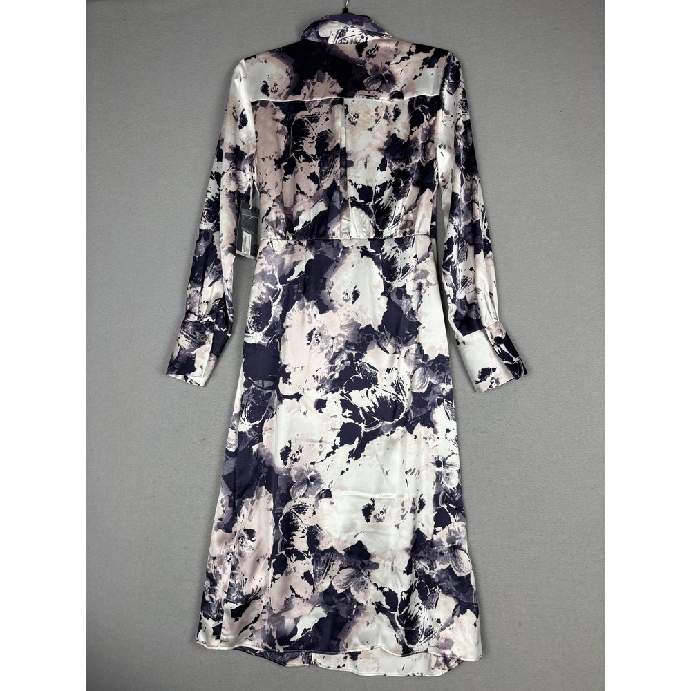 Worthington Shirt Dress Womens XS Multicolor Floral Satin Wrap Midi Tie Waist - Picture 4 of 16